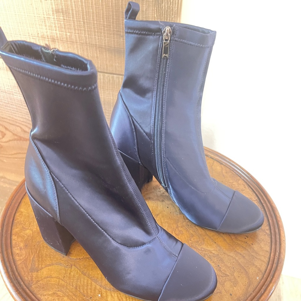 Marc Fisher Navy Satin  3.5” Heeled Boots